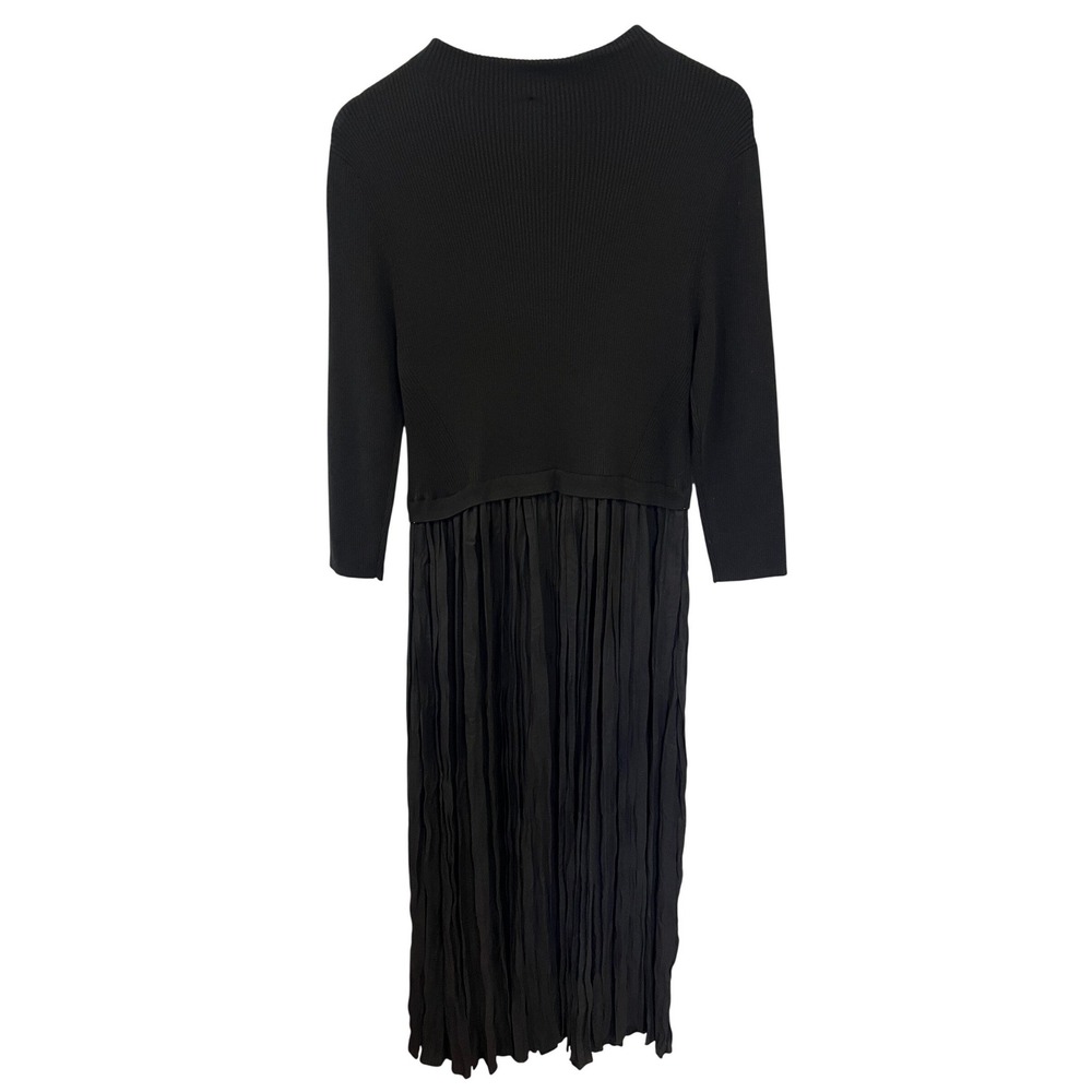 NWT Nic + Zoe Kira Long Sleeve Knit & Woven Pleated Maxi Dress Black Onyx  L - Picture 6 of 11